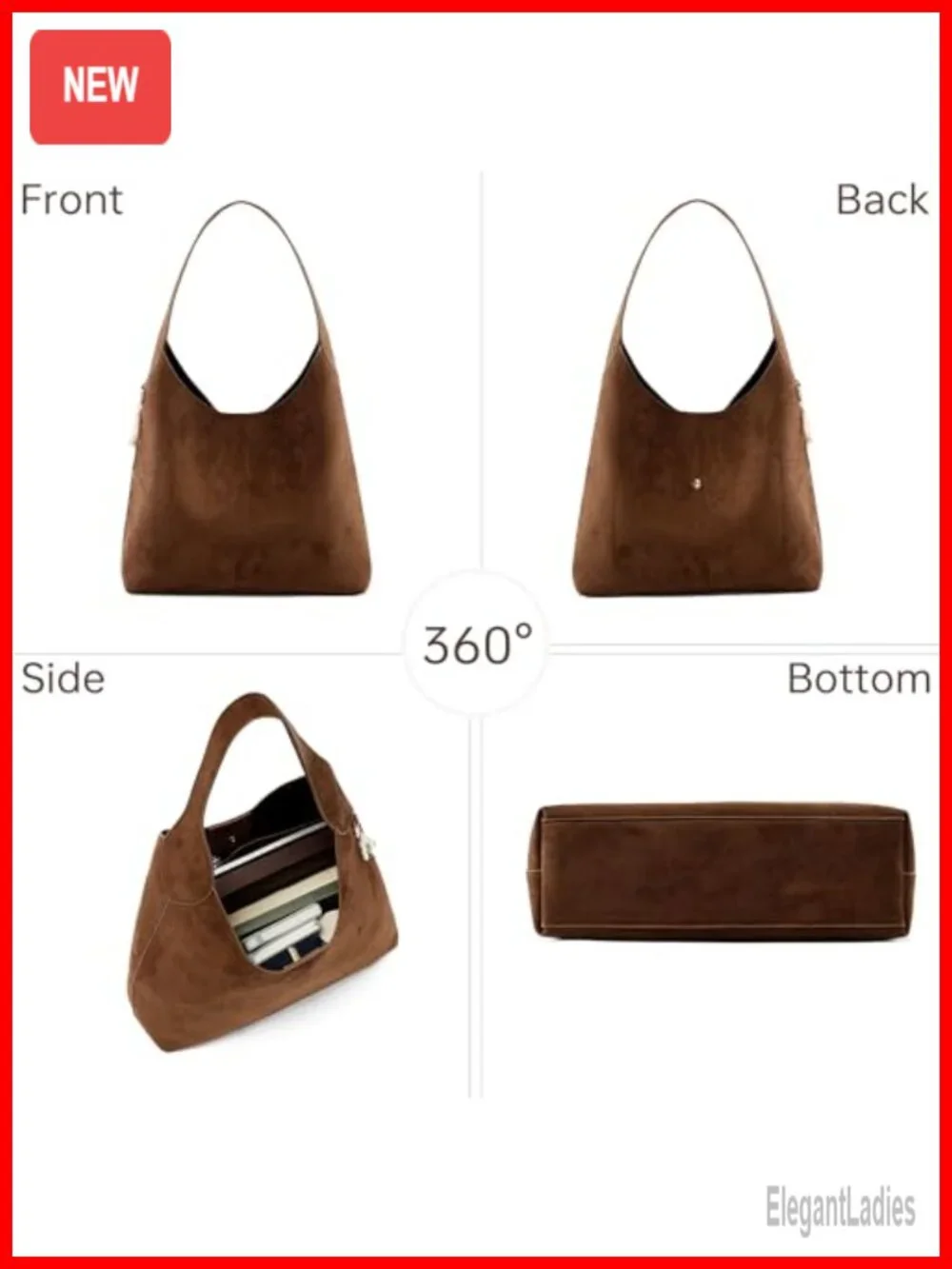 Soft Suede Slouchy Hobo Shoulder Bag Lightweight Tote Purse